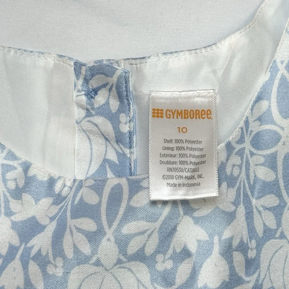 Gymboree Girls Blue White Floral Fit & Flare Dress Sleeveless Bow Size 10 Event